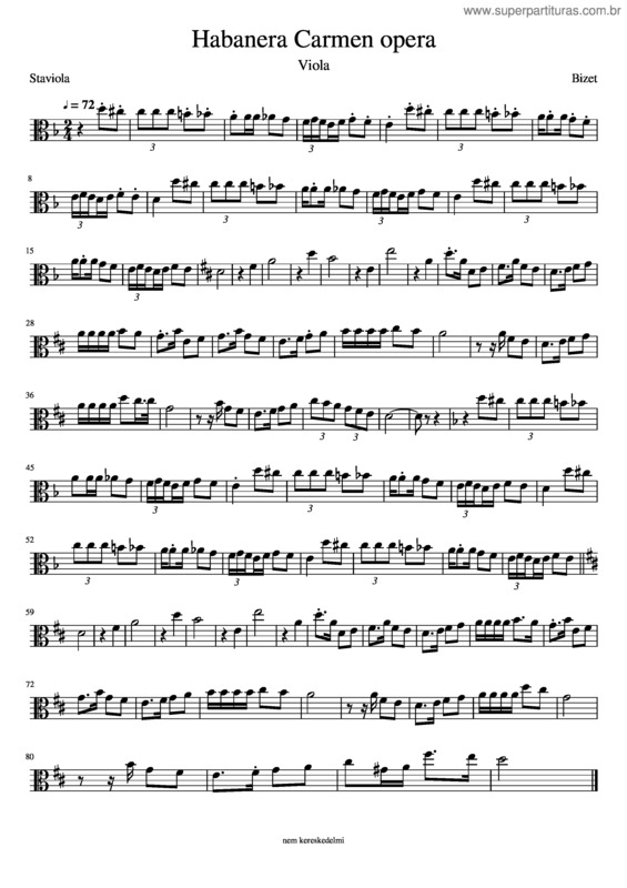 Partitura da música Habanera – Bizet Carmen Opera – Viola