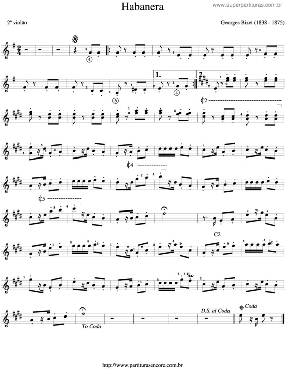 Partitura da música Habanera 