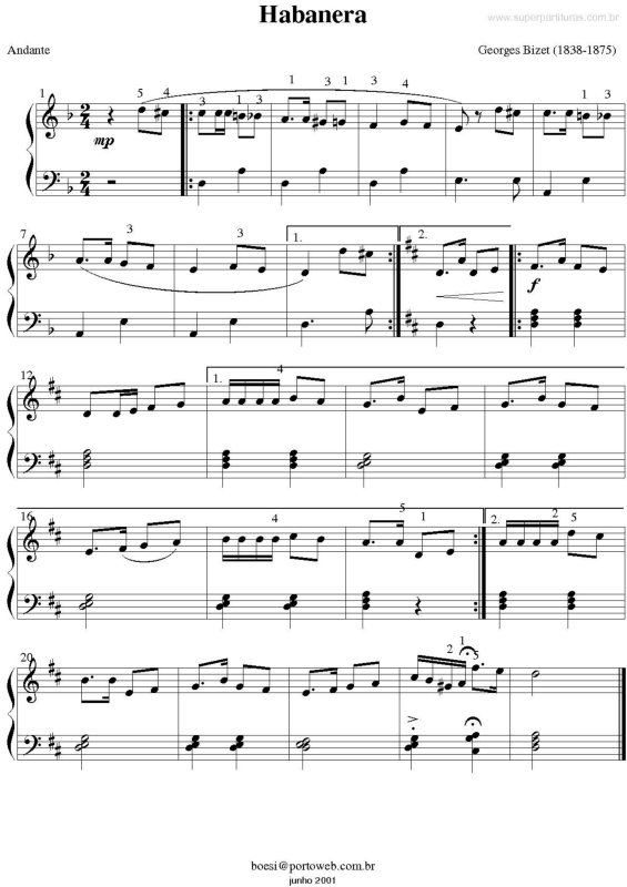 Partitura da música Habanera v.2