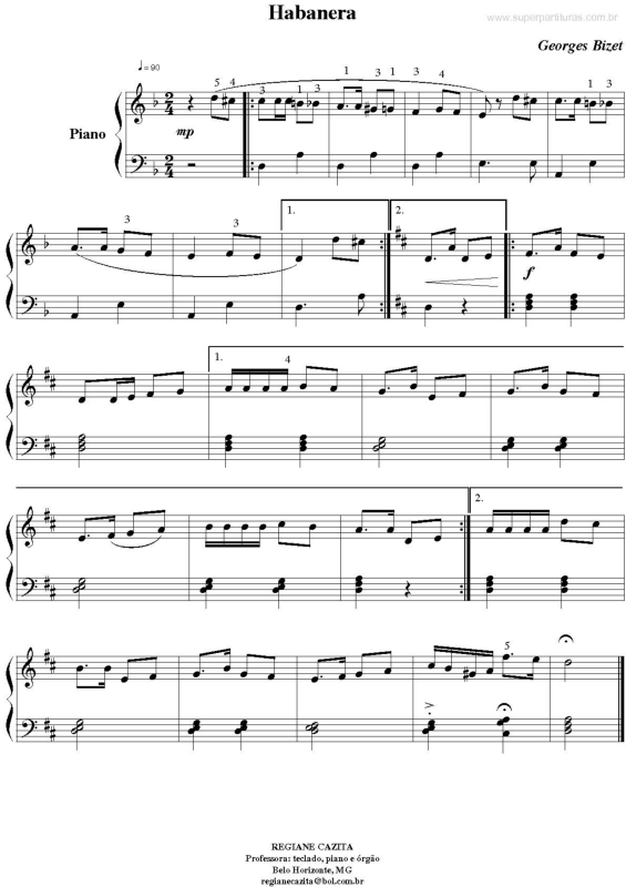 Partitura da música Habanera