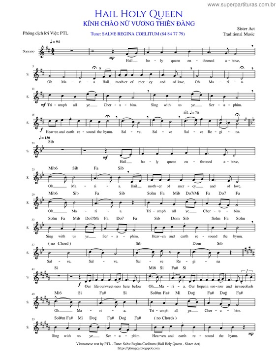 Partitura da música Hail Holy Queen – Da Sister Act – Voce E Accordi