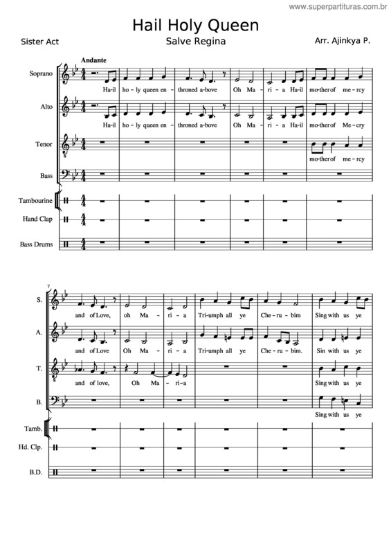 Partitura da música Hail Holy Queen Salve Regina