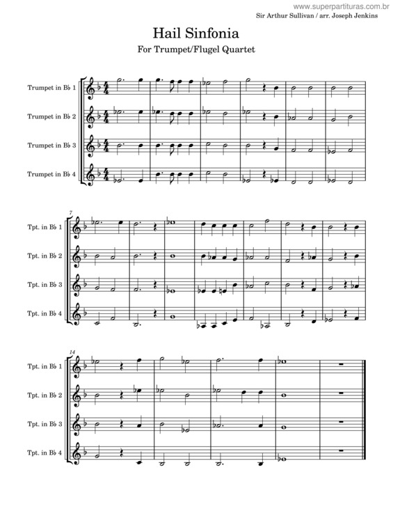 Partitura da música Hail Sinfonia – Arthur Sullivan Hail Sinfonia Trumpet Quartet
