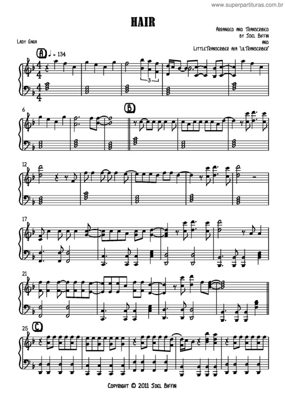 Partitura da música Hair