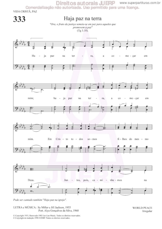 Partitura da música Haja Paz Na Terra - 333 HCC v.2