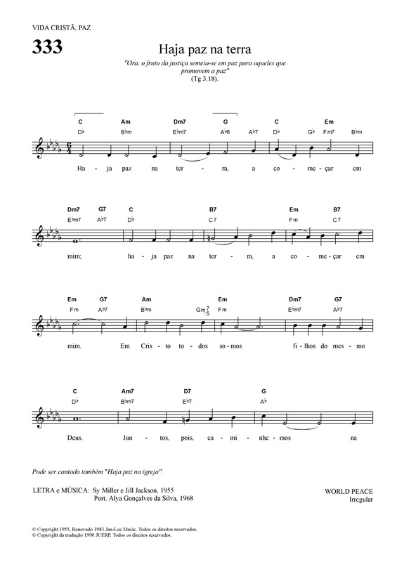 Partitura da música Haja Paz Na Terra v.3
