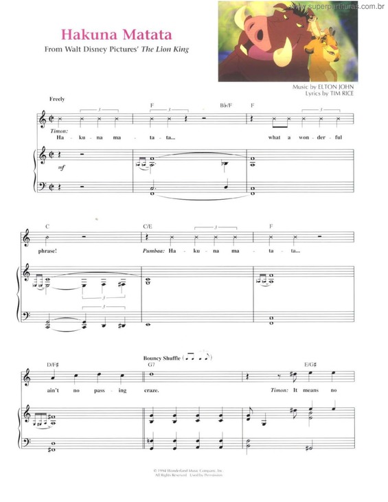 Partitura da música Hakuna Matata