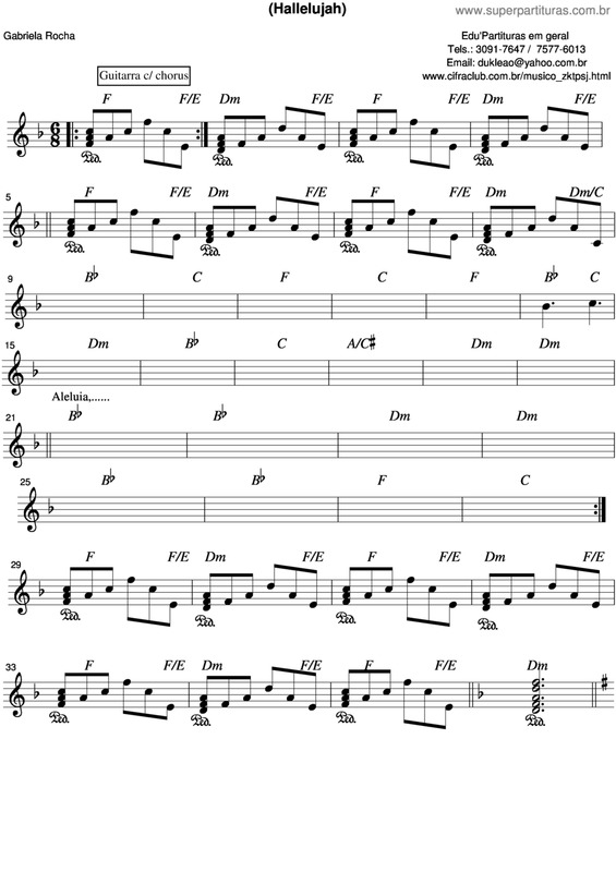 Partitura da música Hallelujah (Aleluia)