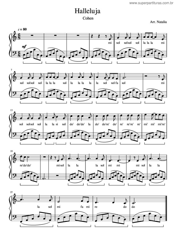 Partitura da música Hallelujah Cohen