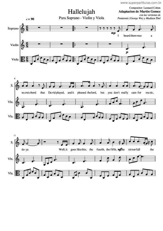 Partitura da música Hallelujah Soprano Violin Viola