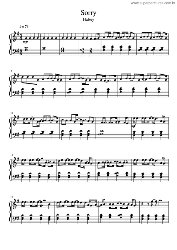 Partitura da música Halsey Sorry G Major 1