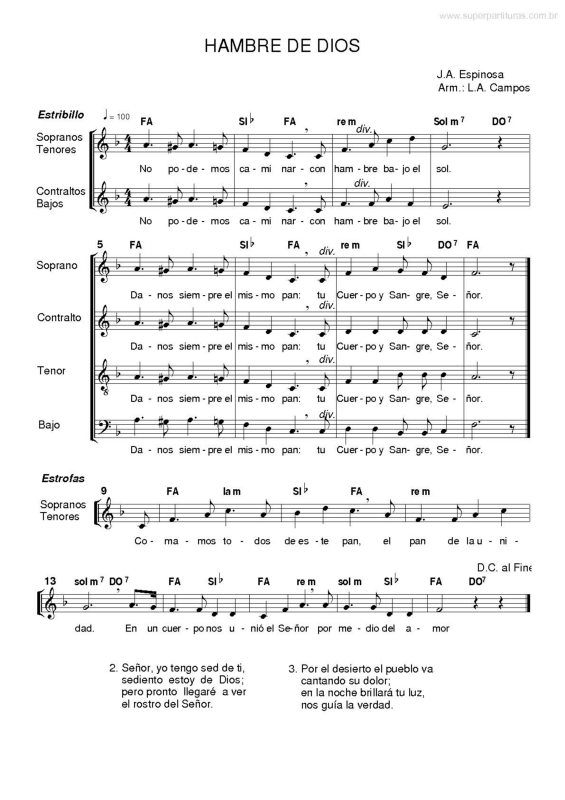 Partitura da música Hambre de Dios