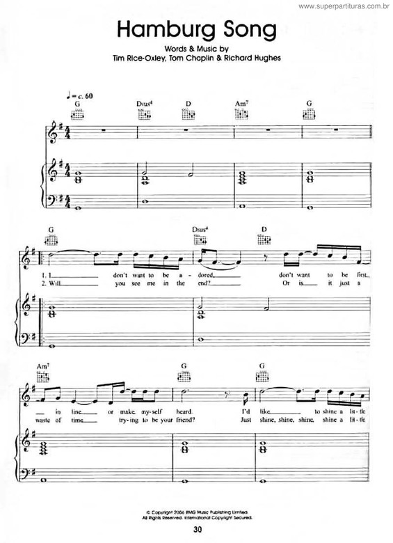 Partitura da música Hamburg Song