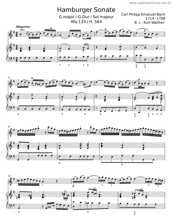 Partitura da música Hamburger Sonate – Carl Philipp Emanuel Bach
