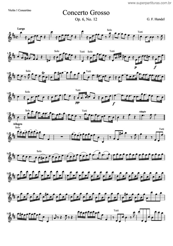 Partitura da música Handel Concerto Grosso Op.6 No.12 In B Minor – Violin 1 Concertino