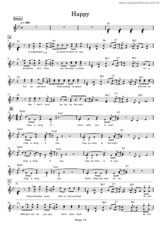 Partitura da música Happy – Pharell Williams