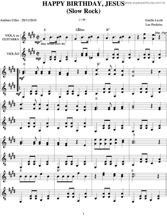 Partitura da música Happy Birthday, Jesus