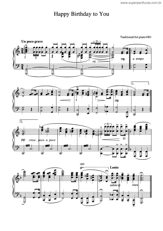 Partitura da música Happy Birthday v.3