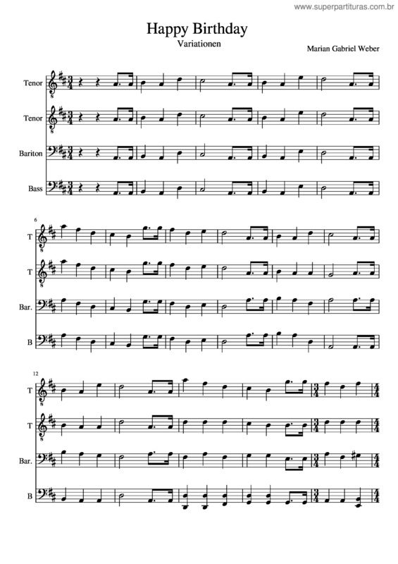 Partitura da música Happy Birthday v.7