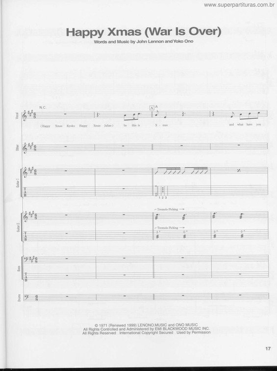 Partitura da música Happy Xmas (War Is Over) v.3