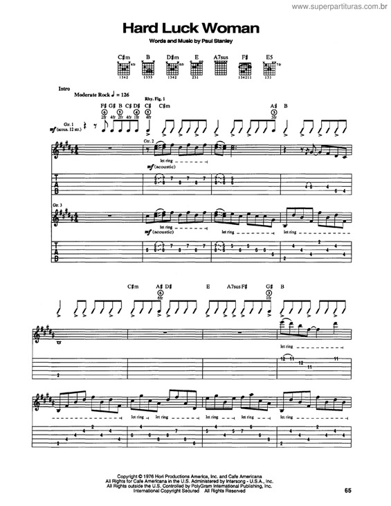 Partitura da música Hard luck woman