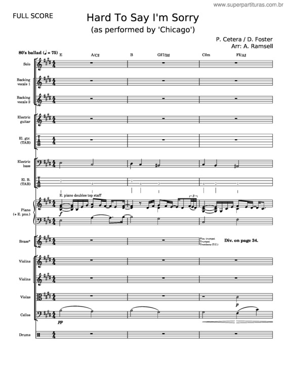 Partitura da música Hard To Say I`M Sorry  – Chicago