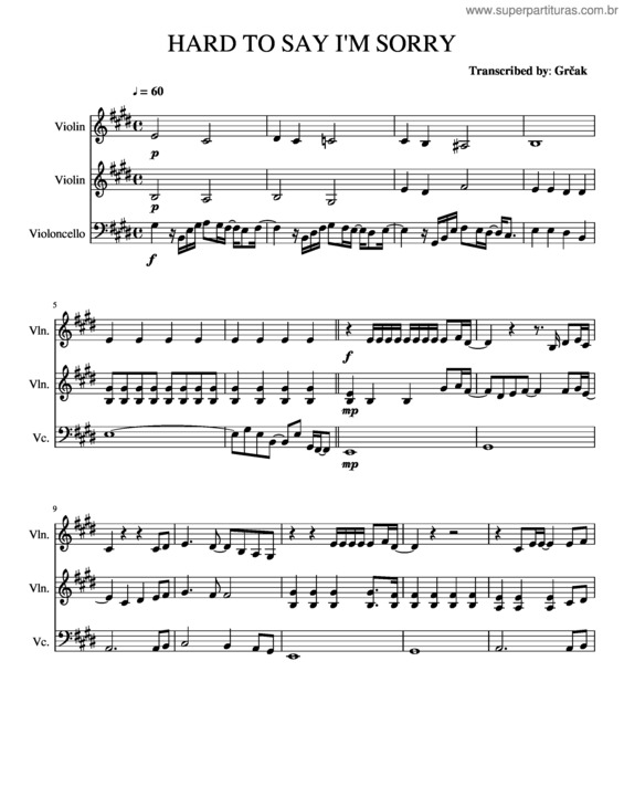 Partitura da música Hard To Say I`M Sorry v.2