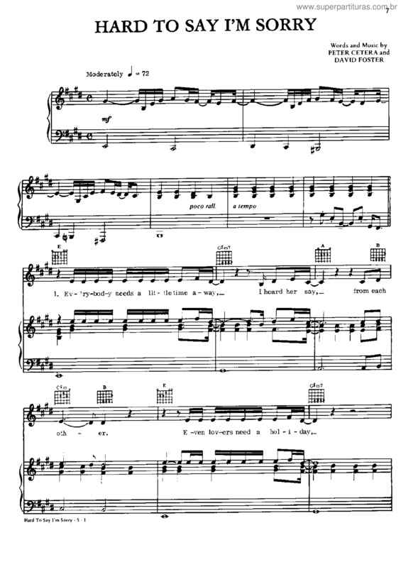 Partitura da música Hard To Say I`m Sorry