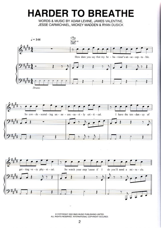 Partitura da música Harder To Breathe v.3