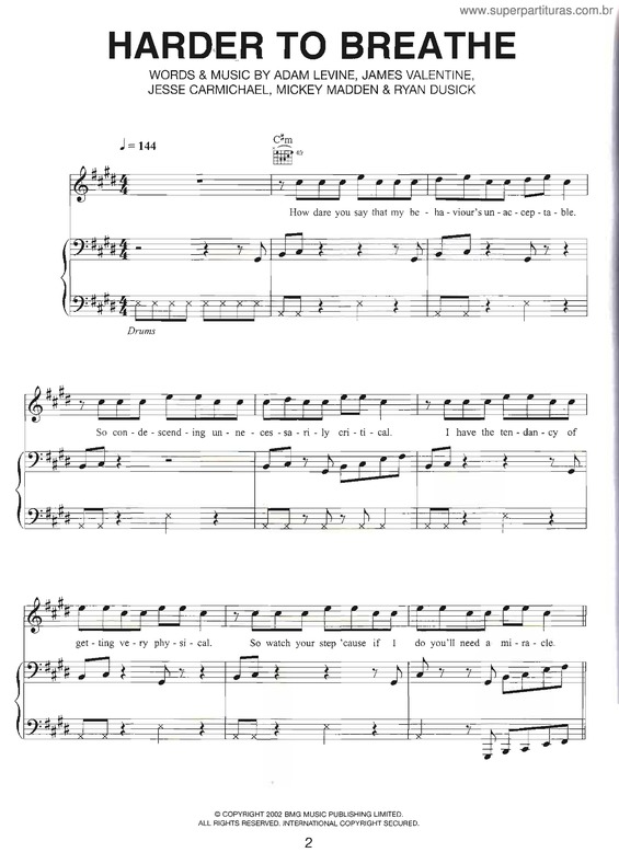 Partitura da música Harder To Breathe