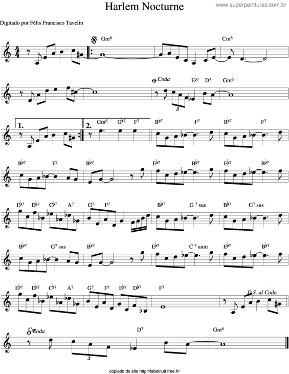 Partitura da música Harlem Nocturne v.2