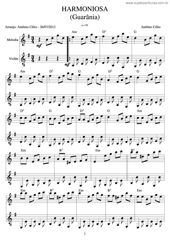 Partitura da música Harmoniosa