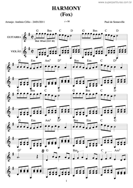 Partitura da música Harmony