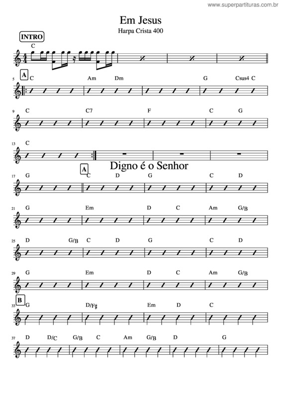 Partitura da música Harpa 400 E Digno O Senhor