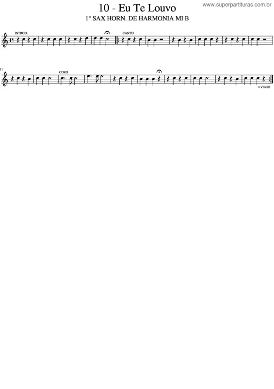 Partitura da música Harpa Cristã 10 – 1 Sax Harmonia