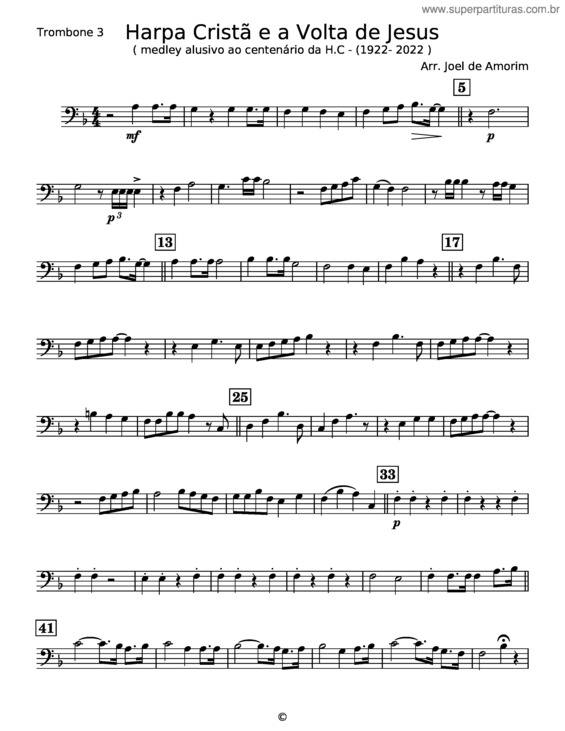 Partitura da música Harpa Cristã E A Volta De Jesus – Trombone 3