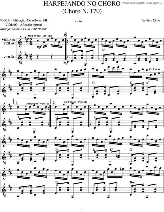 Partitura da música Harpejando No Choro v.2