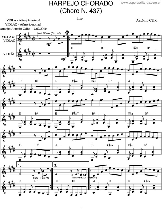 Partitura da música Harpejo Chorado