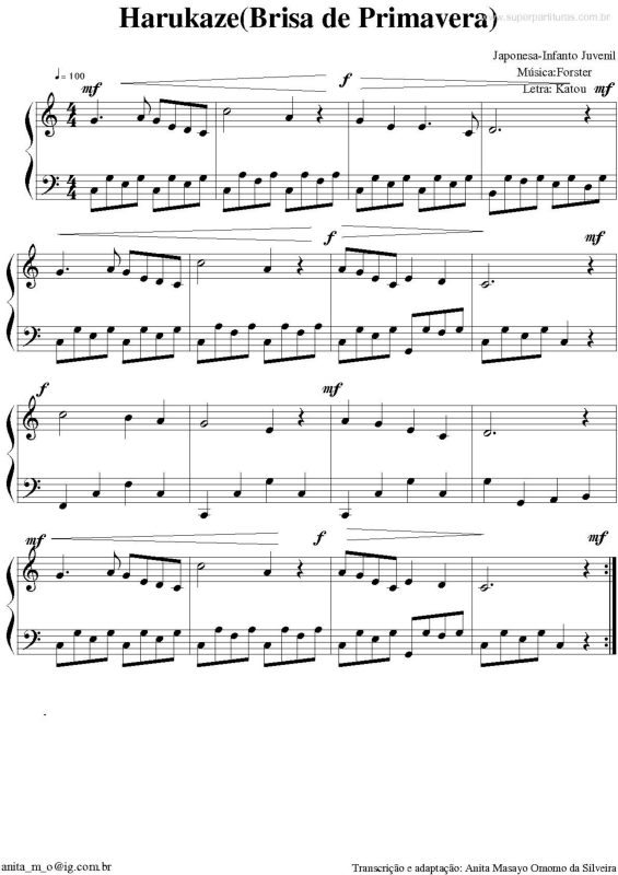 Partitura da música Haruzake (Brisa de Primavera)