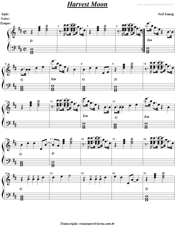 Partitura da música Harvest Moon