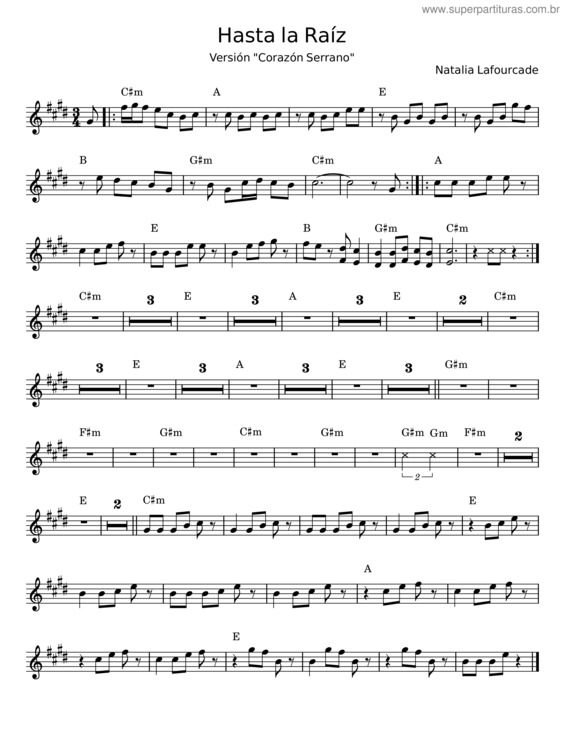 Partitura da música Hasta La Raiz – Natalia Lafourcade v.2