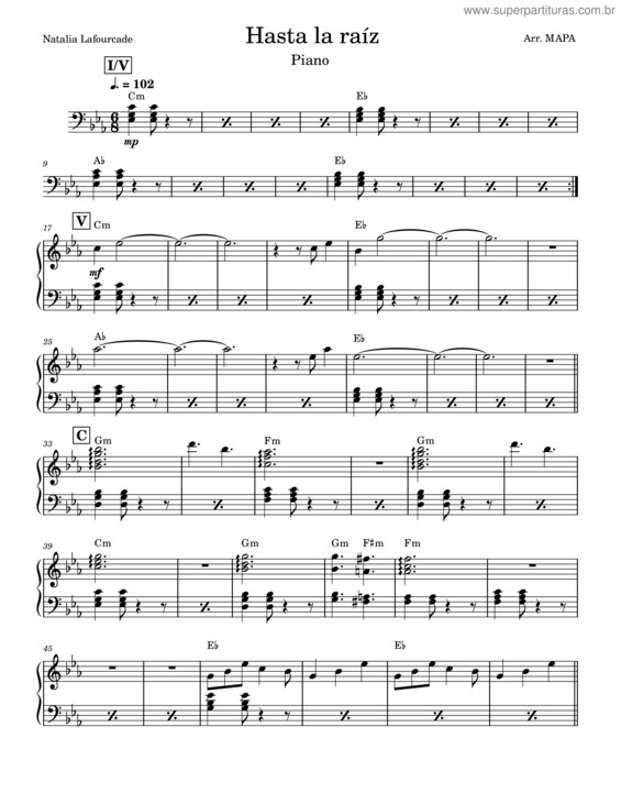 Partitura da música Hasta La Raiz – Natalia Lafourcade