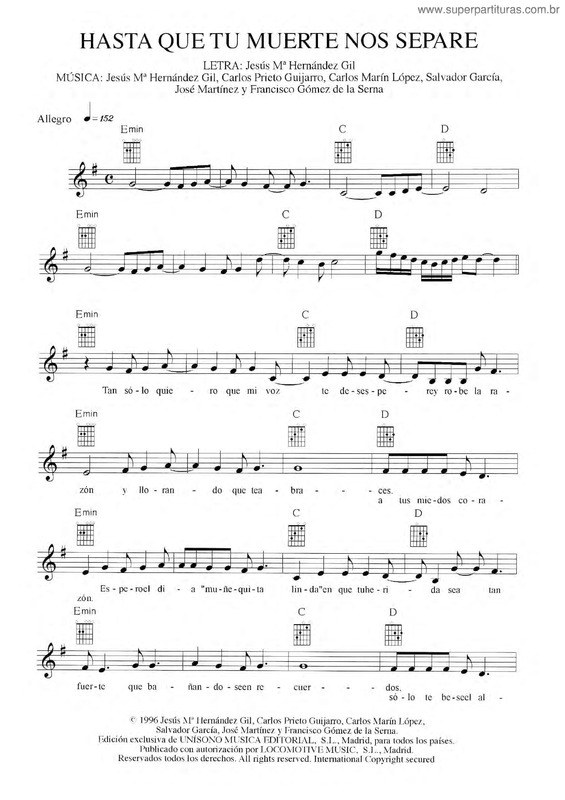 Partitura da música Hasta Que Tu Muerte Nos Separe