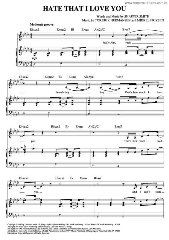 Partitura da música Hate That I Love You