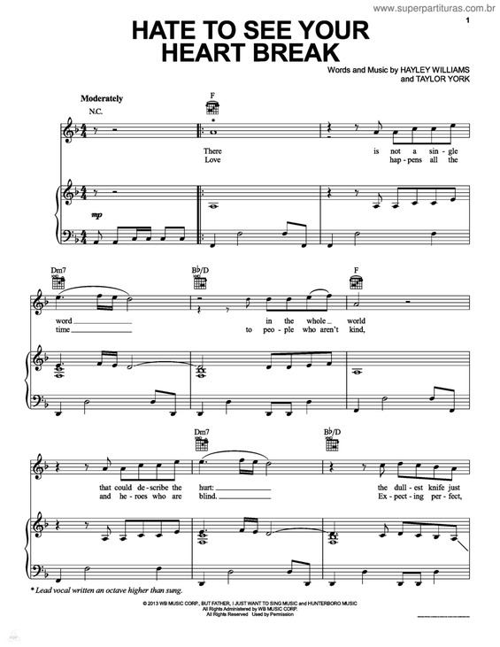 Partitura da música Hate To See Your Heart Break