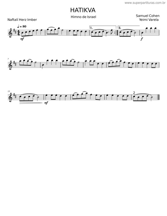 Partitura da música Hatikva – Samuel Cohen v.3
