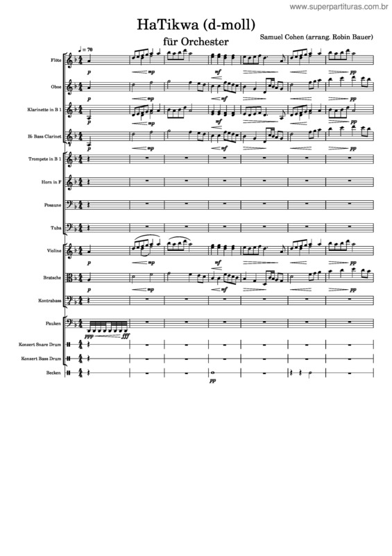 Partitura da música Hatikva – Samuel Cohen