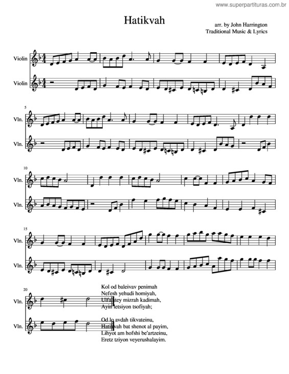 Partitura da música Hatikvah v.2