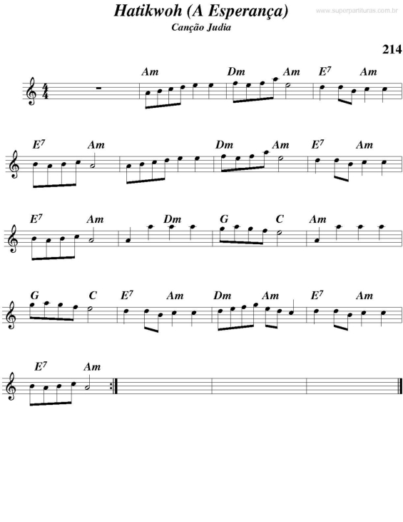 Partitura da música Hatikwoh (A Esperança)