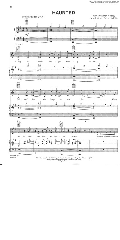 Partitura da música Haunted v.2